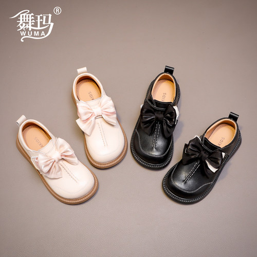 舞玛女童蝴蝶结软底魔术贴公主鞋