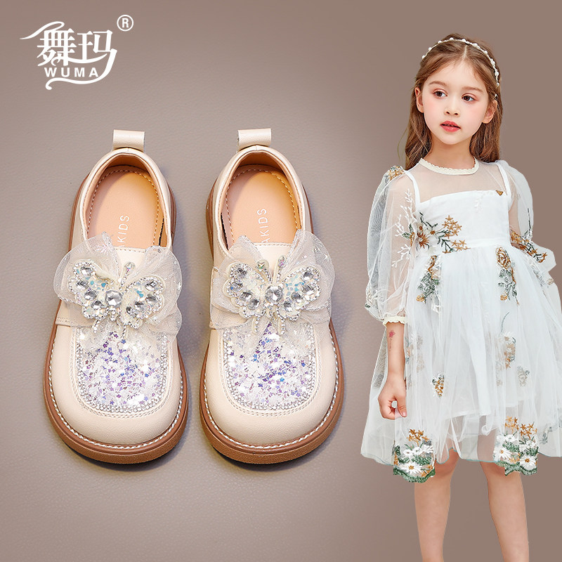 舞玛女童春秋季水晶公主皮鞋图片