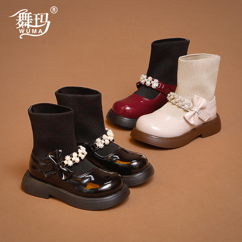 舞玛女童秋冬季公主袜口靴