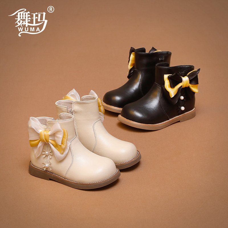 舞玛女童冬季加绒二棉短靴
