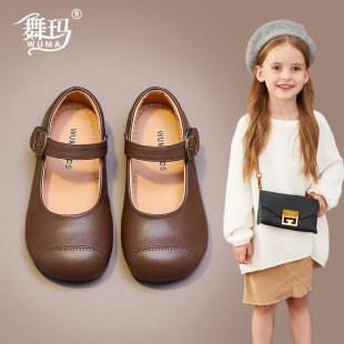 子儿童单皮鞋 豆豆鞋 2025新款 小女孩软底黑色春秋款 春季 舞玛女童鞋