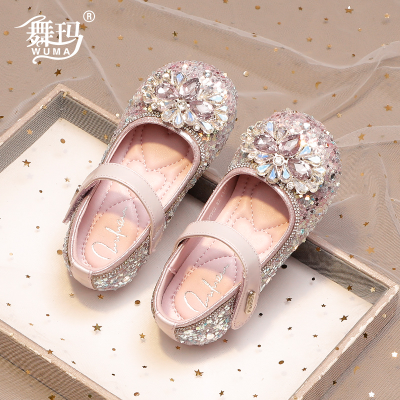 舞玛女童春秋季水晶公主皮鞋