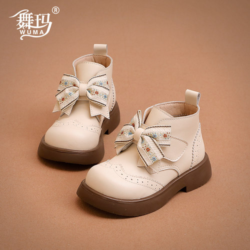 舞玛加绒短靴女童秋冬季公主皮靴