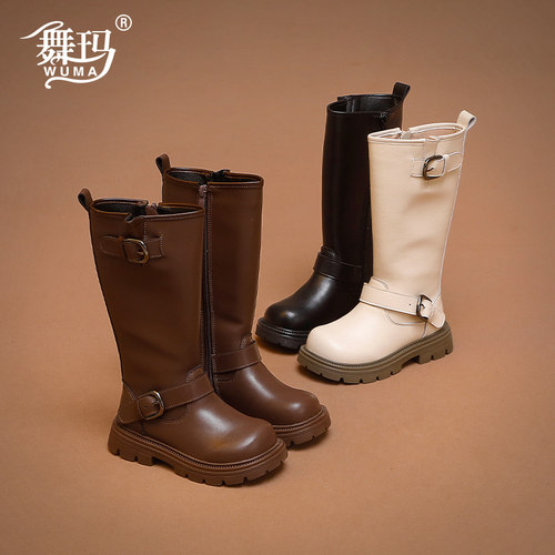 舞玛女童冬季加绒二棉高筒靴