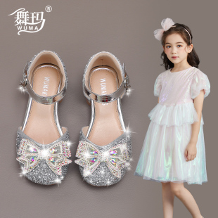 夏季 儿童水晶公主鞋 2024新款 女童凉鞋 女孩中大童软底高跟表演鞋 子
