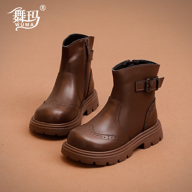 舞玛女童秋冬皮靴休闲马丁靴