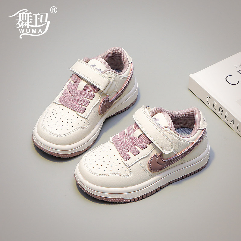 舞玛女童春夏季皮面低帮板鞋图片