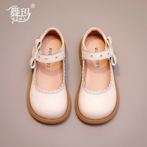 真皮皮鞋舞玛女童蝴蝶结公主春季