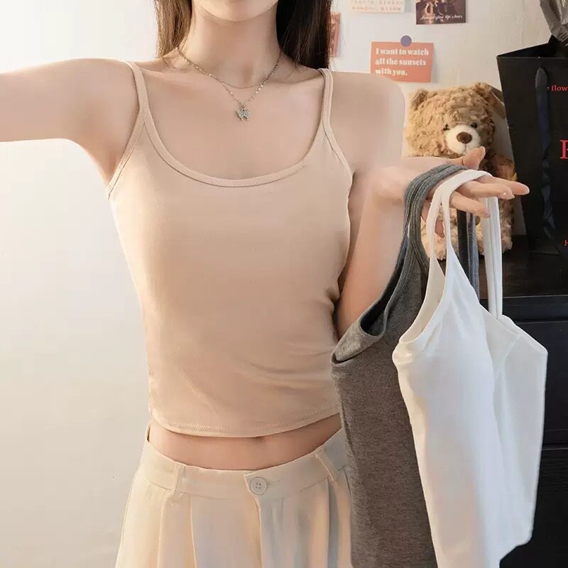 背心吊带辣妹纯色美背内衣女文胸一体式带胸垫修身显瘦外穿上衣