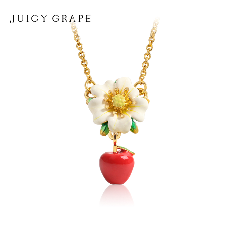 Juicy Grape原创设计珐琅锁骨链轻奢小众简约红色苹果花朵项链女