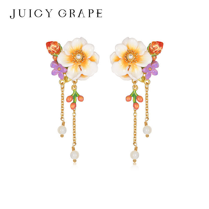 JuicyGrape茉莉花珐琅流苏耳环