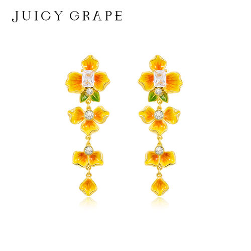 JuicyGrape手绘珐琅花朵耳坠