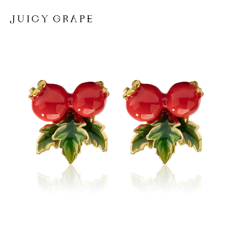 JuicyGrape山楂之恋耳钉小众设计红色耳饰珐琅简约耳环三八节礼物