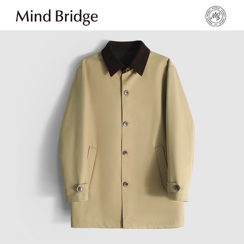 MindBridge【暮光森林】棉感斜纹商务休闲中长款风衣夹克翻领MA1A