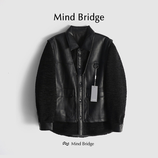 MindBridge 可拆卸PU皮夹克460克重磅羊羔绒外套M4271 财阀世家
