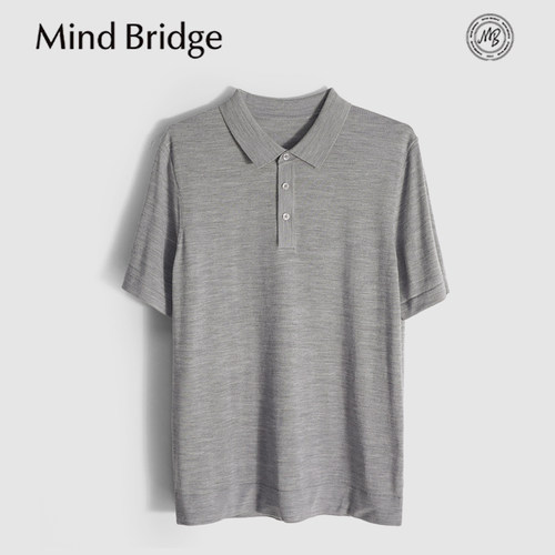 MindBridge100%绵羊毛/双色商务休闲翻领短袖T恤针织POLO衫男MB0S