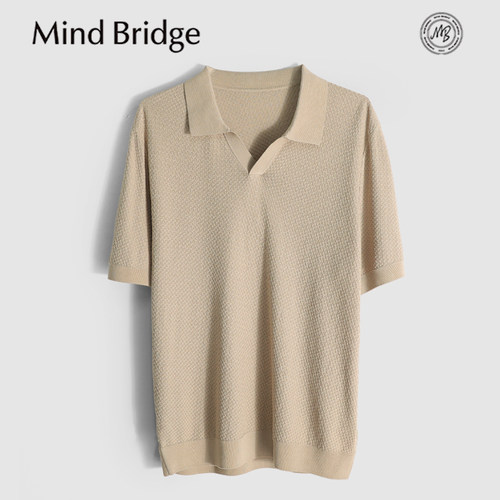 MindBridge桑蚕丝+亚麻/双色海鸥领短袖T恤针织POLO衫/老钱风MB18
