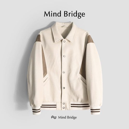 MindBridge翻领秋冬拼色皮衣夹克