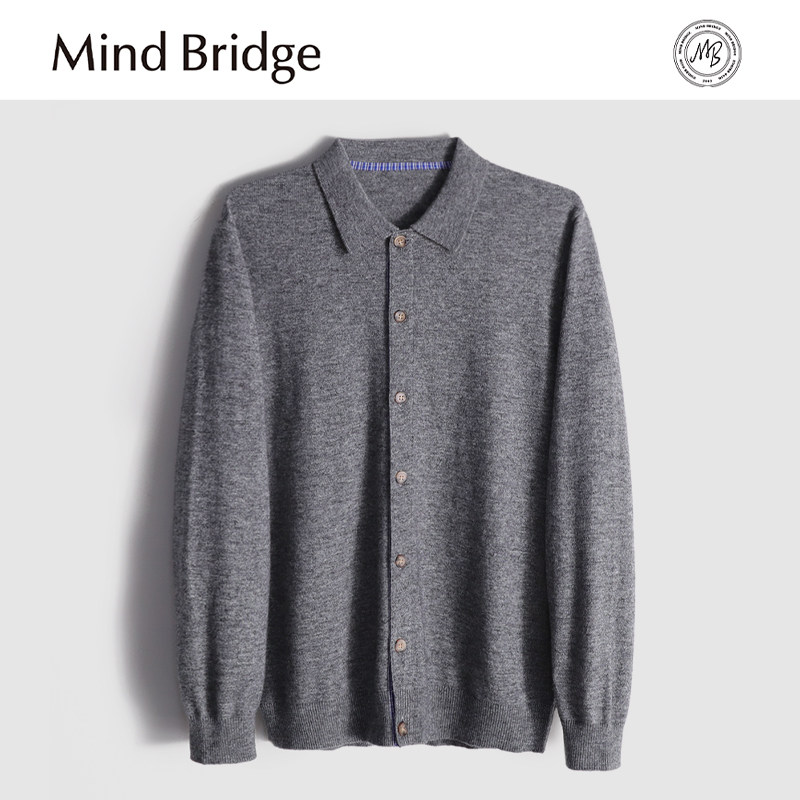 MindBridge绵羊毛混纺/秋冬商务休闲弹力保暖翻领针织开衫男 MA89