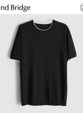 MindBridge桑蚕丝+亚麻/双色短袖T恤针织衫/双层领假两件设计MB16