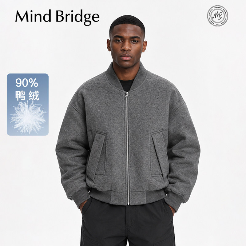 MindBridge「绵羊毛渡序」棒球领商务休闲保暖鸭绒羽绒服夹克MBAT