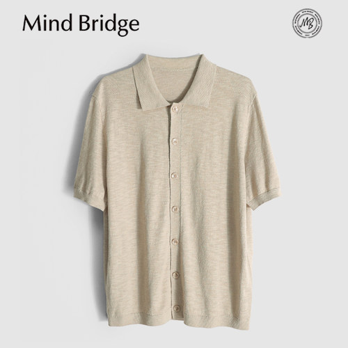 MindBridge亚麻+棉/3色开衫式翻领短袖T恤针织POLO衫舒适松弛MB0Y