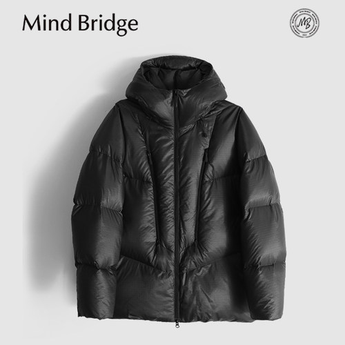 MindBridge90白鹅绒/尼龙提花/冬季加厚连帽防风保暖羽绒服男MADN