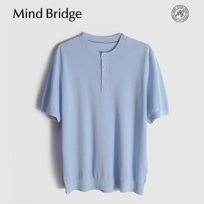 MindBridge亚麻+桑蚕丝/9色经典亨利领宽松商务休闲短袖T恤男MB1G