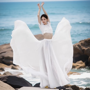 有你的冬天舞蹈舞月飞雁原创古典舞720度白色双层天丝大摆裙长裙