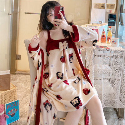 秋冬女法兰绒保暖睡袍