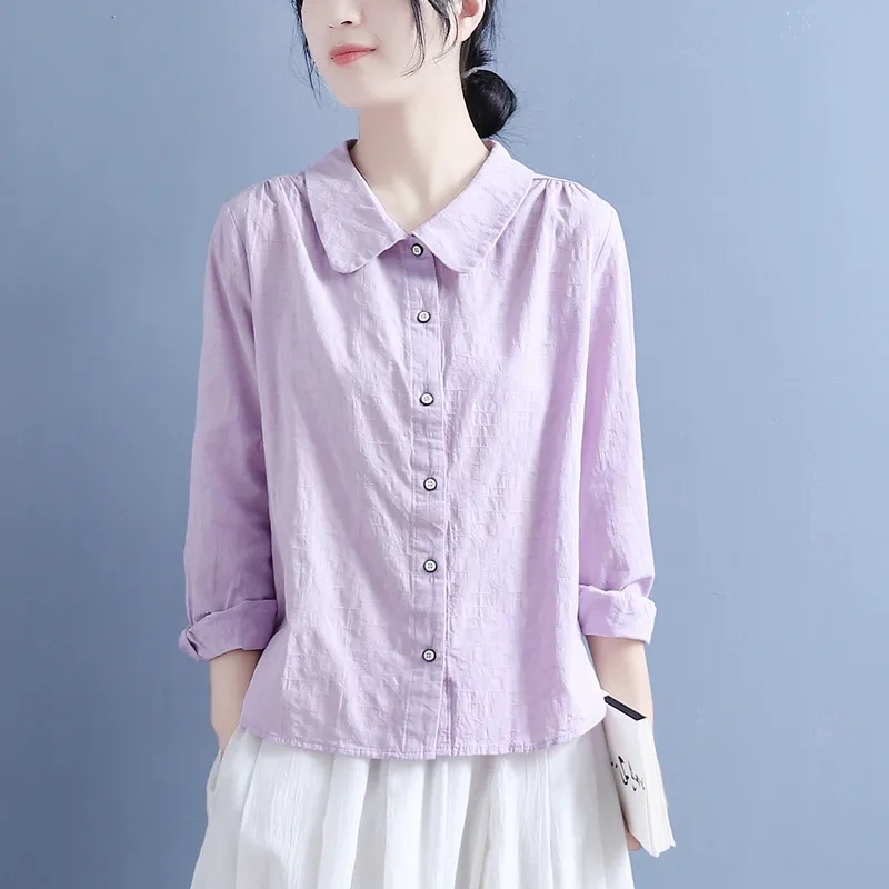 棉麻衬衫女2025春秋新款文艺复古