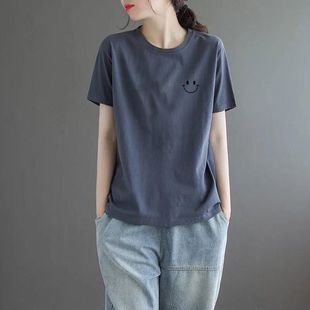 宽松显瘦百搭休闲打底衫 大码 新款 印花短袖 圆领上衣 T恤女2025夏季