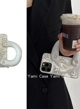 简约ins冷淡风奶灰充棉手腕14pro适用苹果15promax手机壳13pro一体支撑ins风12羽纱纹11防摔15保护套