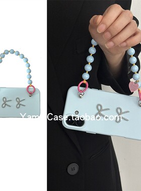 韩风ins芭蕾银色蝴蝶结16promax适用苹果15promax手机壳iphone13蓝色串珠链条15pro软胶12全包14保护16套