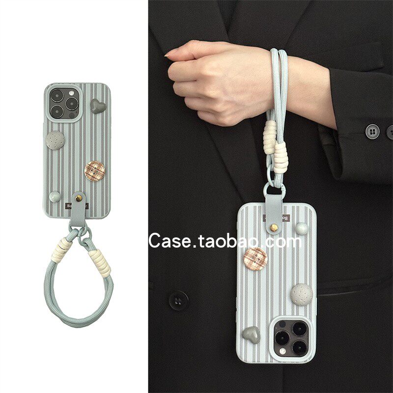 ins文艺气质好看撞色条纹16promax适用苹果15promax手机壳iphone13pro星球贴饰带手绳15防摔12全包14保护16套