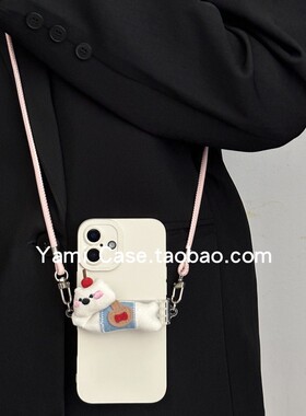 手机背夹斜挎挂绳小众韩系可爱腊肠狗狗百搭潮解放双手手机夹通用