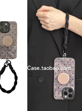 高级感ins简约灰紫波点圆形支架17promax适用苹果15promax手机壳iphone13pro带手绳15全包14保护16套