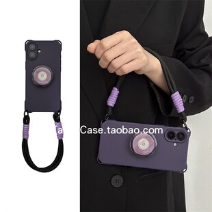 小众高级感四角挂环暗紫色CD支架16promax适用苹果17promax手机壳iphone13手拎绳15全包软胶12防摔14保护套