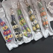 手机挂链短款 夏日清新双色花朵编织手绳钥匙扣防丢挂饰潮通用插片