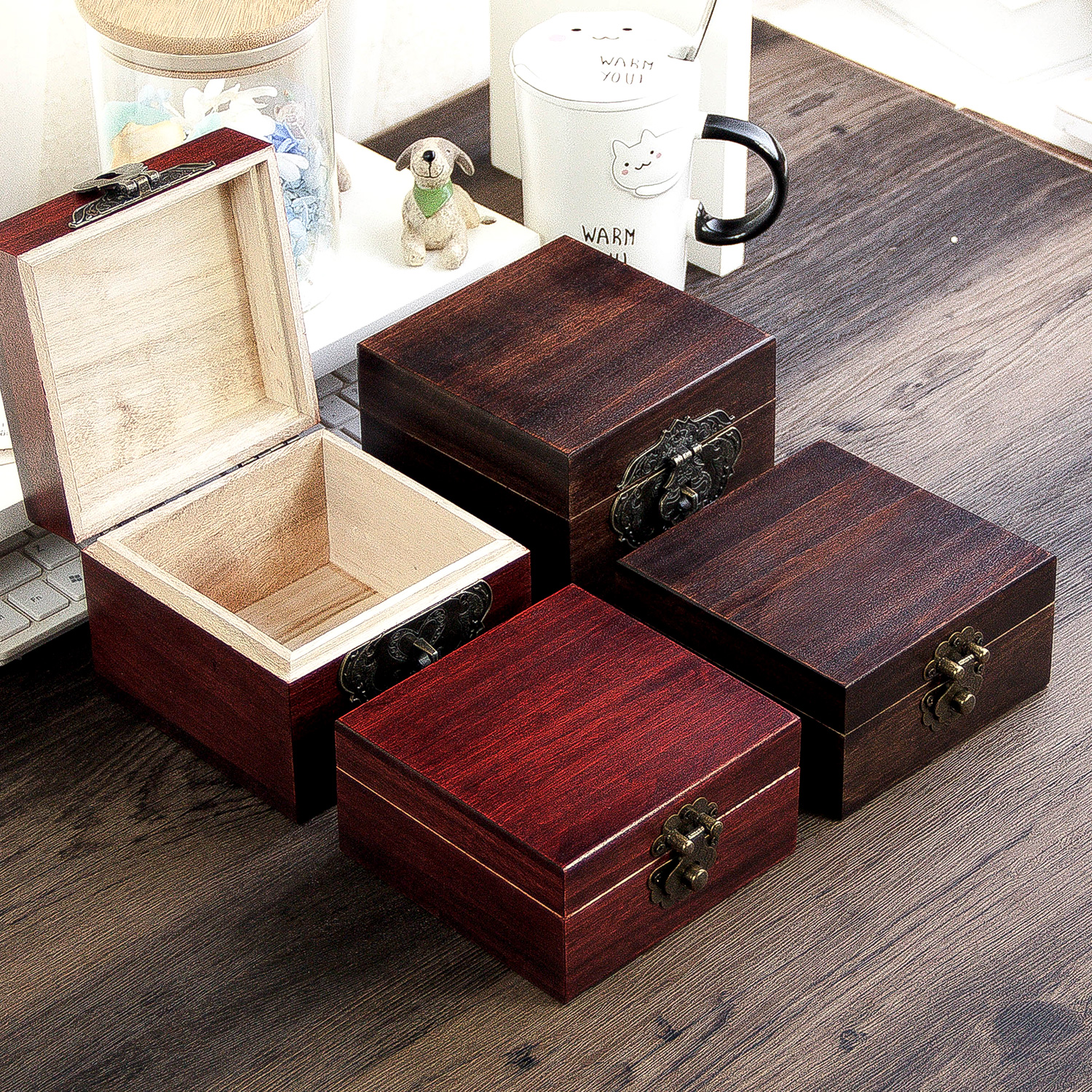 香樟木实木复古小木盒收纳木头盒子木质仿古木制樟树带锁方形