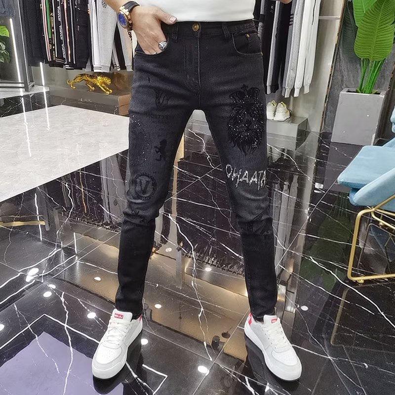 烫钻小脚欧洲站牛仔裤重工小脚裤