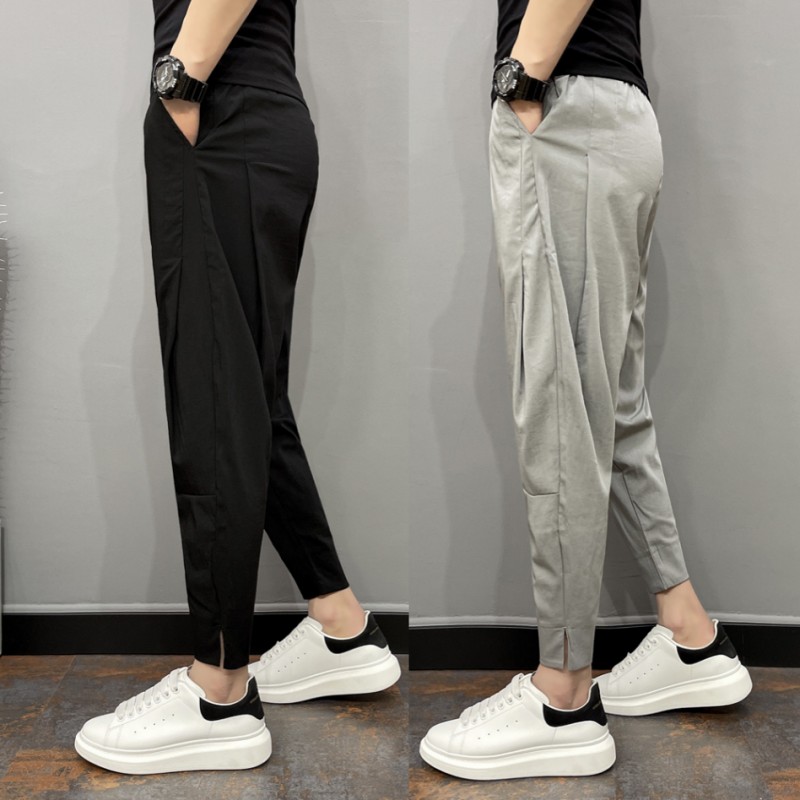 冰丝开叉九分裤子男小脚休闲裤