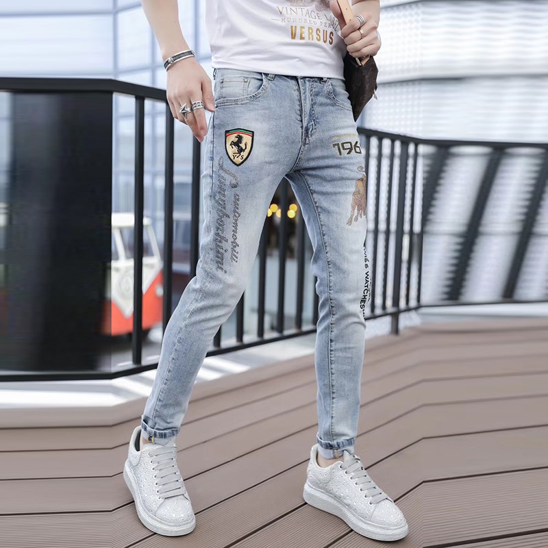 欧洲站春夏季刺绣牛仔裤小脚裤