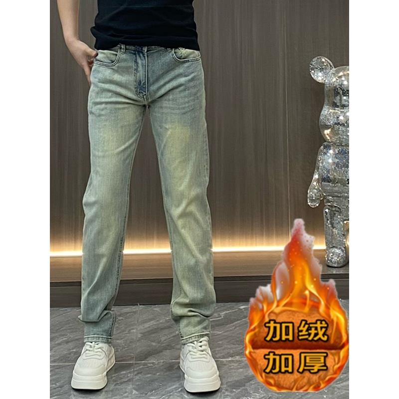 韩版新款男士水洗加绒牛仔