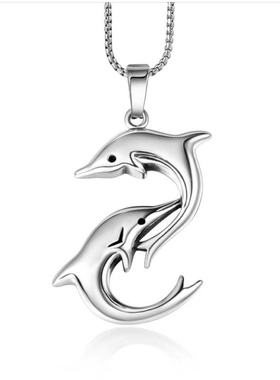 简约风嬉戏海豚项链吊坠男女士可爱动物赠品项饰配件品
