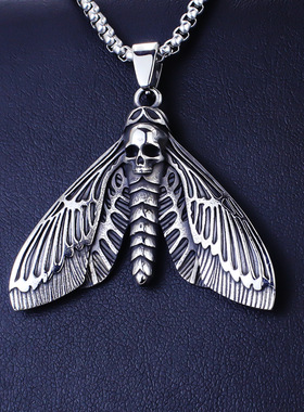 欧美热销飞蛾骷髅造型吊坠项链复古个性男士项链配件饰品