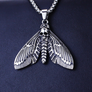 欧美热销飞蛾骷髅造型吊坠项链复古个性男士项链配件饰品