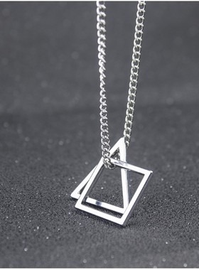 几何四方形街头风学生情侣吊坠