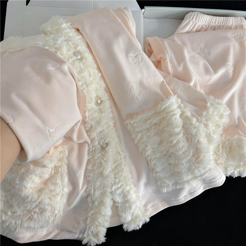 超精致睡衣秋冬潮流轻奢压花开衫长袖长裤套装女生舒适保暖家居服