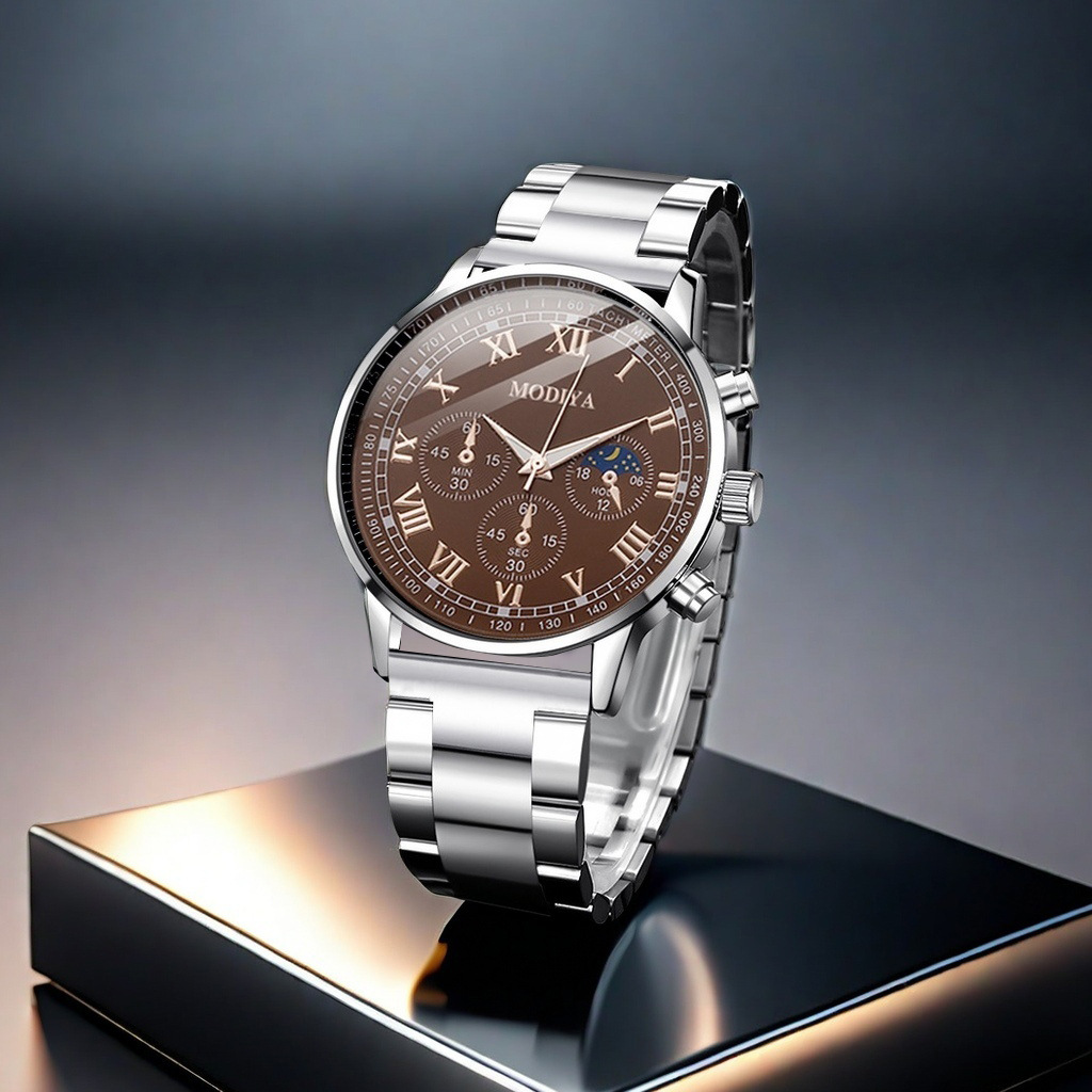 小众直播男士手表三眼装饰跨境简约时尚潮流钢带百搭学生男款手表,手表,配件,淘宝优惠券,粉丝福利购,淘宝优惠卷